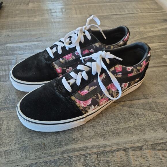 Vans Skate Shoes Womens 10.5 Old Skool Off The Wall Black Suede Garden Floral